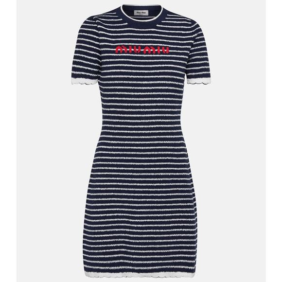 NWT MIU MIU Striped cotton-blend bouclé minidress - Picture 1 of 12